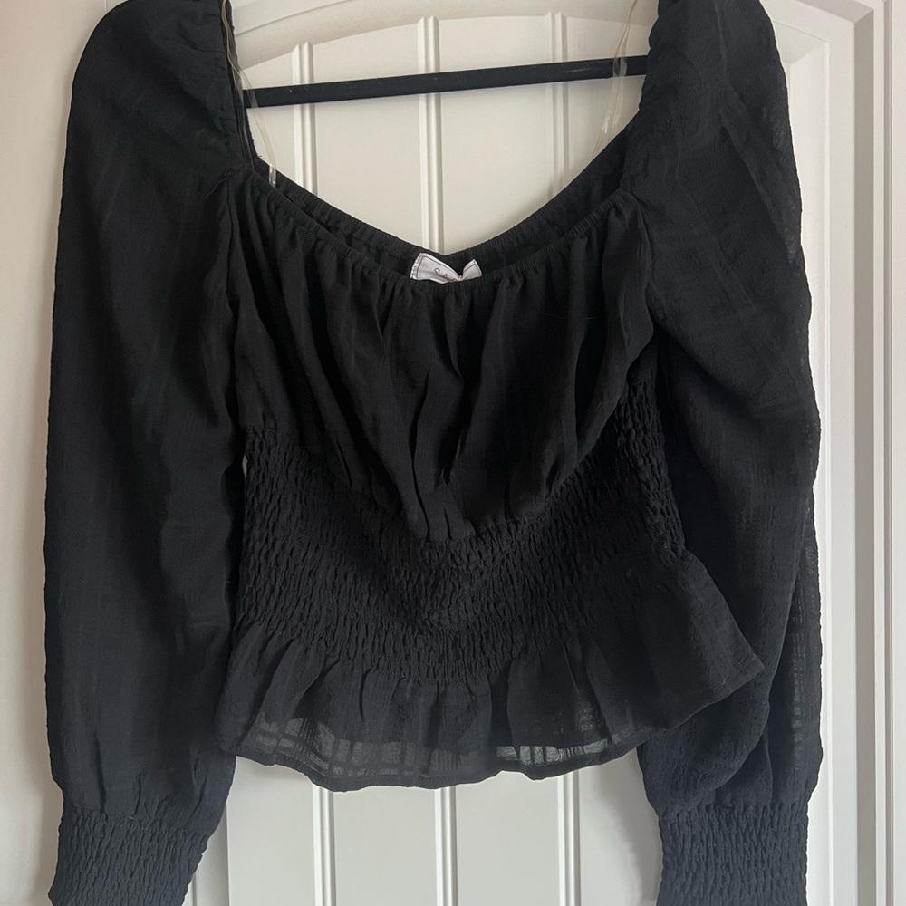 NWT Sage The Label Black Smocked Blouse